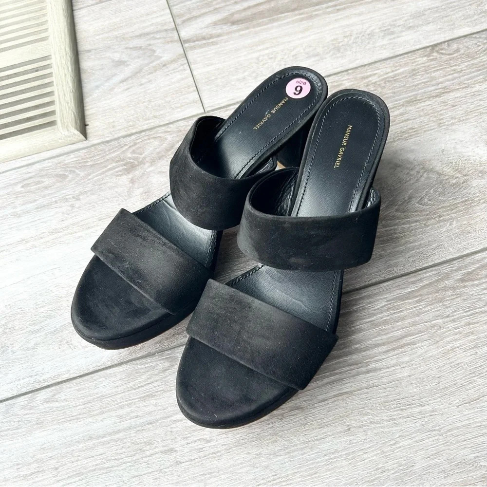 Mansur Gavriel Black Suede Full Leather Slide Sandal Made in Italy